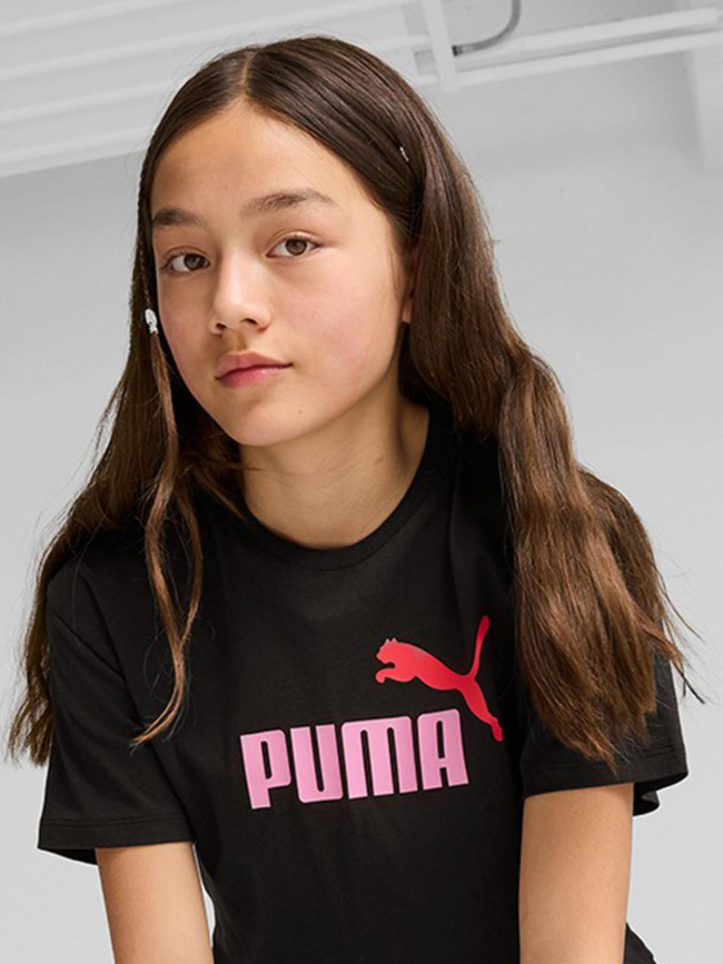 T-shirt crop logo noir rose fille - Puma