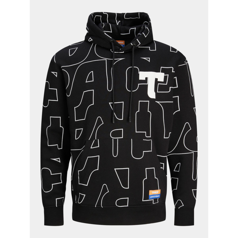 Sweat à capuche trace aop noir homme - Jack & Jones