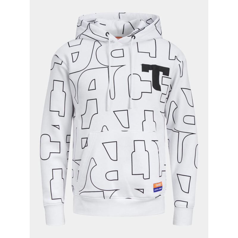 Sweat à capuche trace aop blanc homme - Jack & Jones