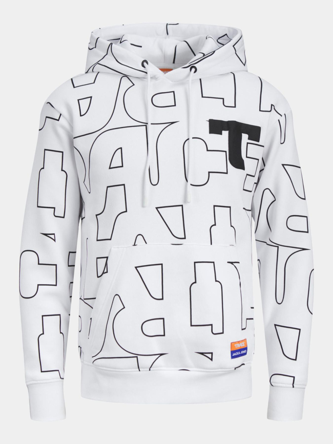 Sweat à capuche trace aop blanc homme - Jack & Jones