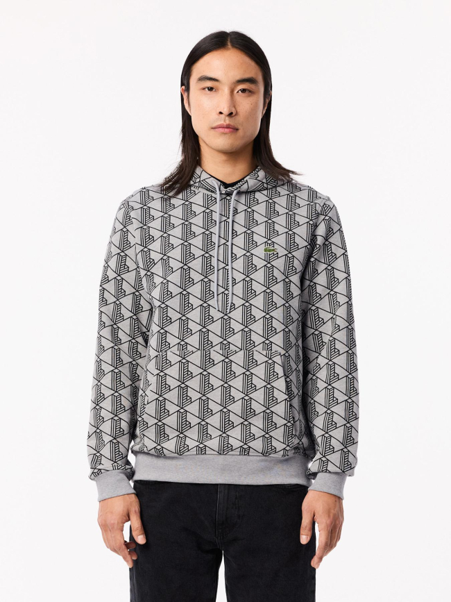 Sweat à capuche monogramme gris homme - Lacoste