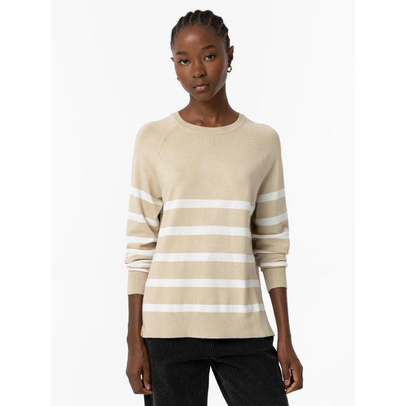 Pull fin rayé théa 2 beige blanc femme - Tiffosi