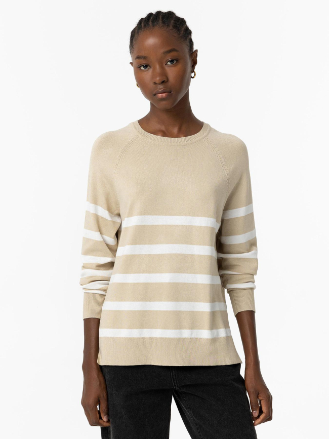 Pull fin rayé théa 2 beige blanc femme - Tiffosi