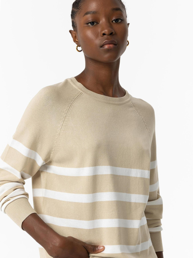 Pull fin rayé théa 2 beige blanc femme - Tiffosi