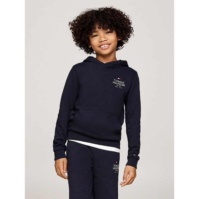 Sweat à capuche logo puff print bleu marine enfant - Tommy  Hilfiger