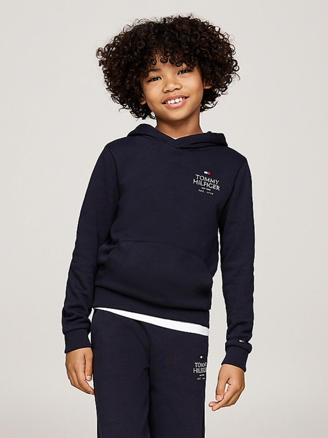 Sweat à capuche logo puff print bleu marine enfant - Tommy  Hilfiger