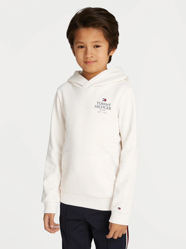 Sweat à capuche logo puff print blanc enfant - Tommy Hilfiger