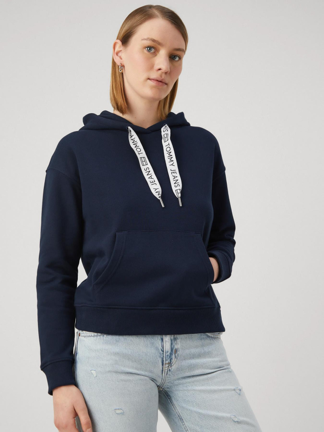 Sweat à capuche drawcor logo bleu marine femme - Tommy Jeans