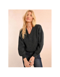 Pull oversize à col v gris sombre femme - Molly Bracken