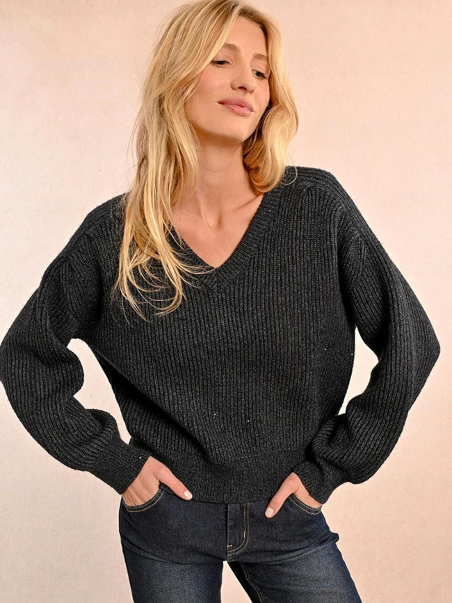 Pull oversize à col v gris sombre femme - Molly Bracken