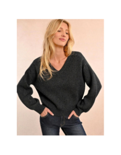 Pull oversize à col v gris sombre femme - Molly Bracken