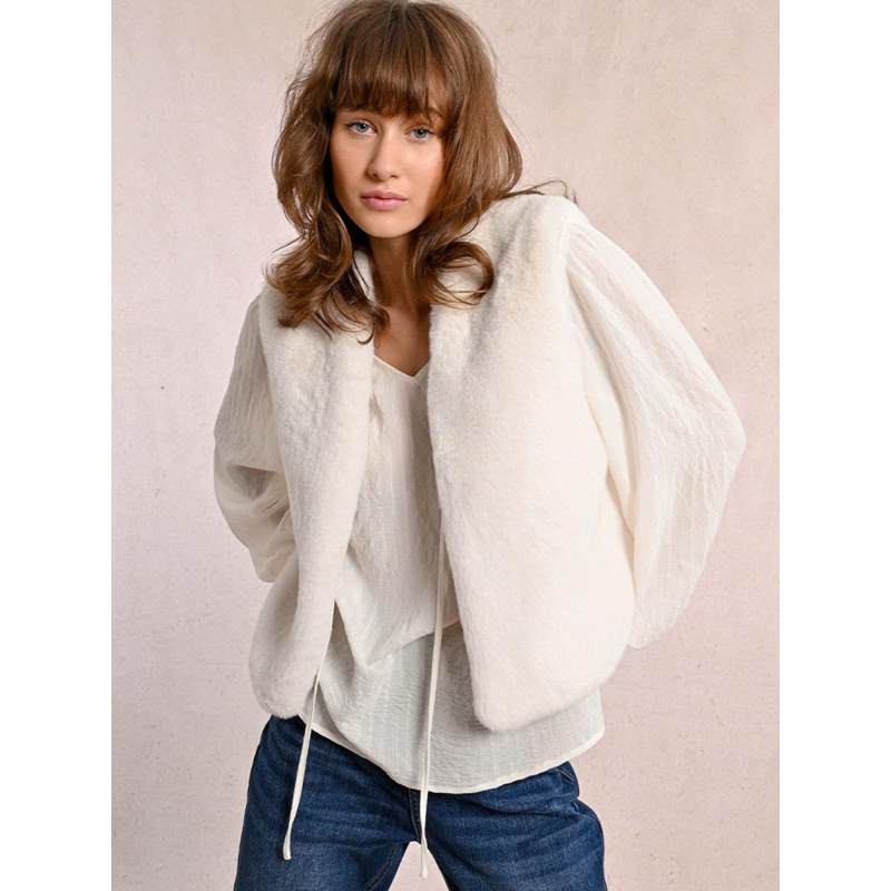 Gilet ouvert sans manche à poil long blanc femme - Molly Bracken