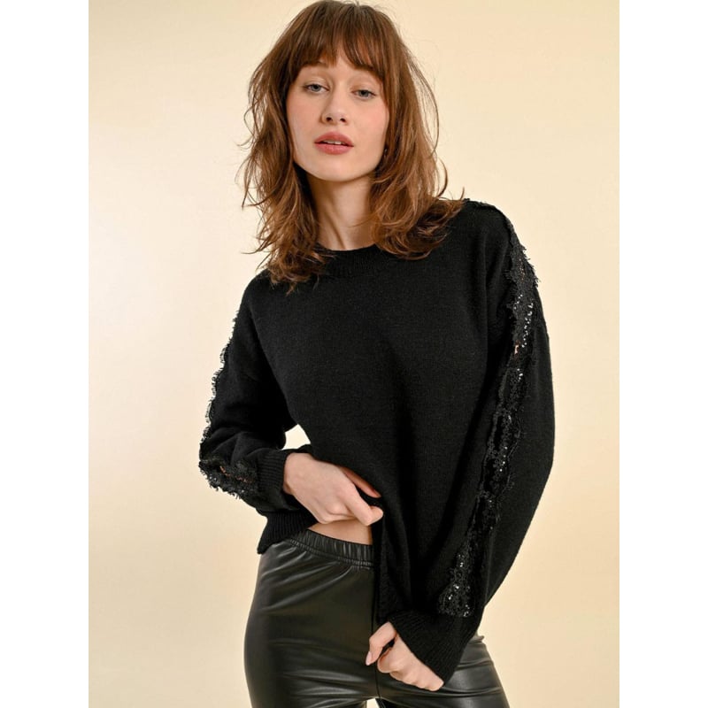 Pull manches ajourées noir femme - Molly Bracken