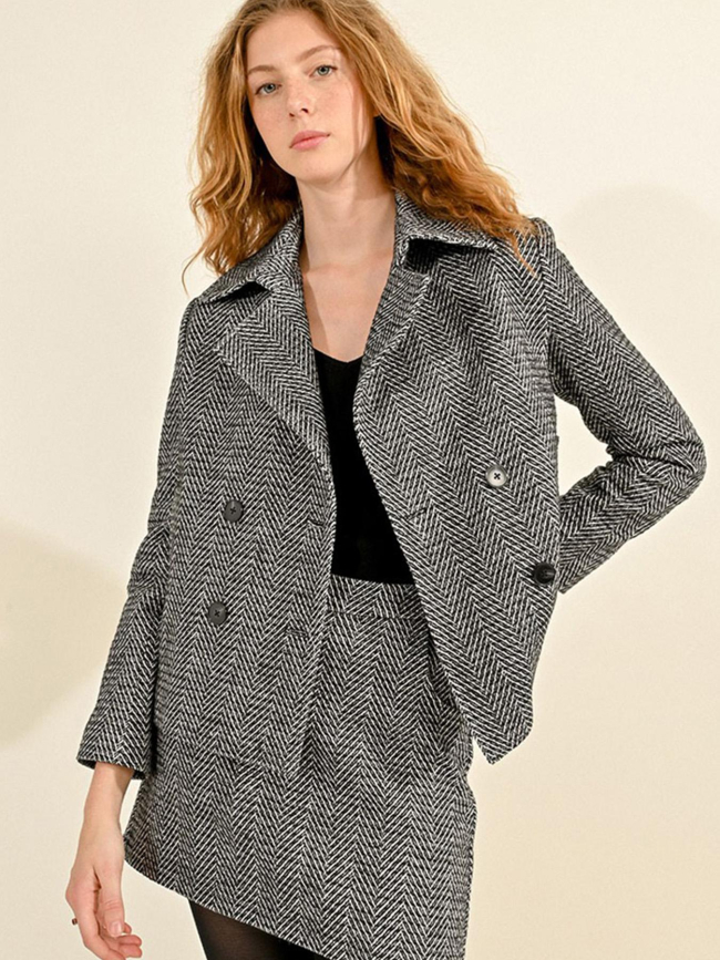 Veste boutonnée à chevrons noir femme - Molly Bracken