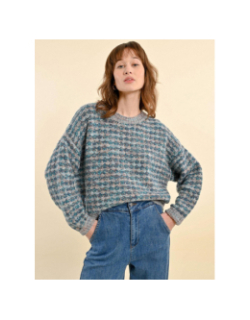 Pull grosse maille effet carreaux bleu femme - Molly Bracken