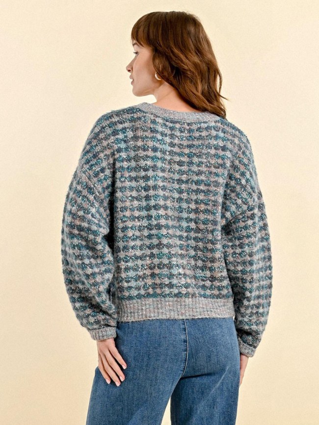 Pull grosse maille effet carreaux bleu femme - Molly Bracken