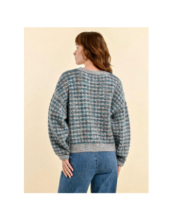 Pull grosse maille effet carreaux bleu femme - Molly Bracken