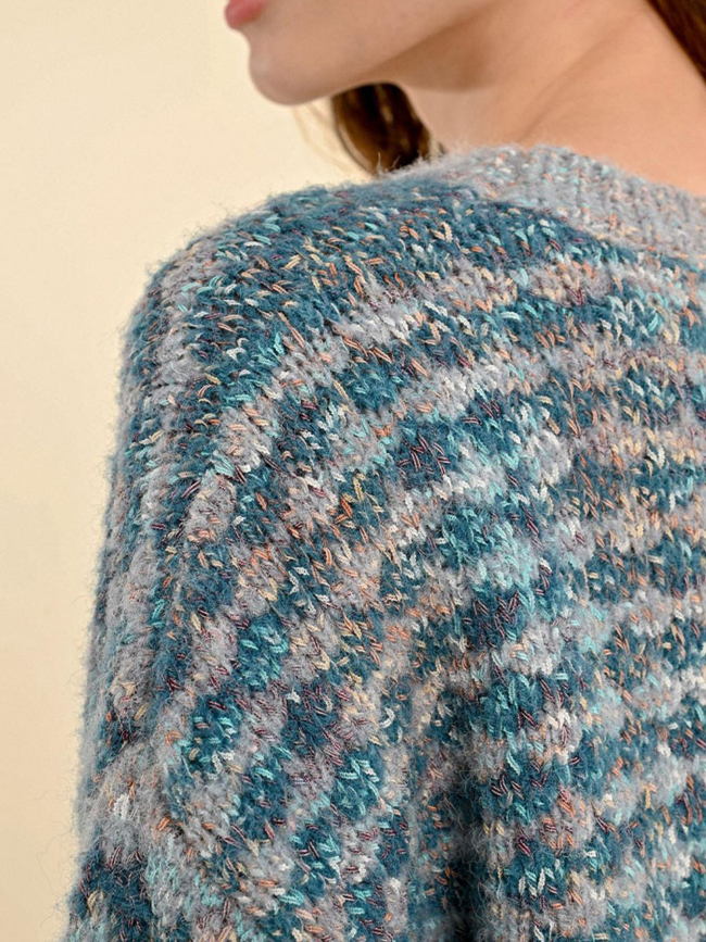 Pull grosse maille effet carreaux bleu femme - Molly Bracken