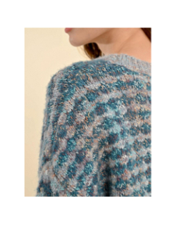 Pull grosse maille effet carreaux bleu femme - Molly Bracken