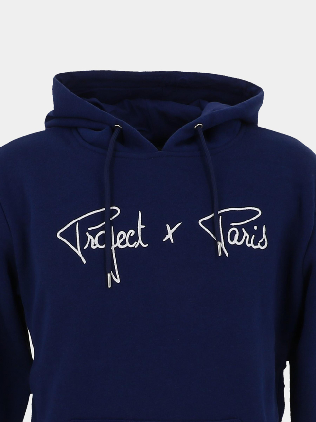 Sweat à capuche logo brodé bleu marine homme - Project X Paris