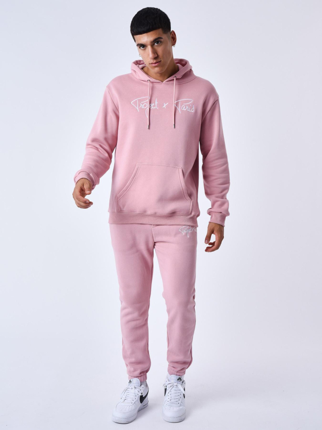 Sweat à capuche logo brodé rose homme - Project X Paris