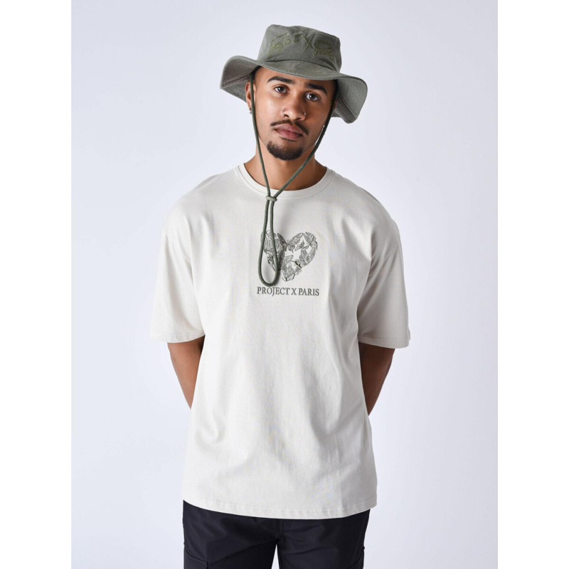 T-shirt cœur brodé beige homme - Project X Paris