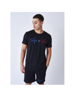 T-shirt logo bleu blanc rouge brodé noir homme - Project X Paris