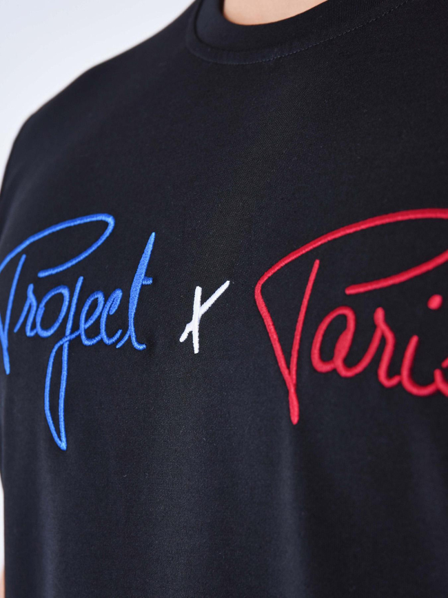 T-shirt logo bleu blanc rouge brodé noir homme - Project X Paris