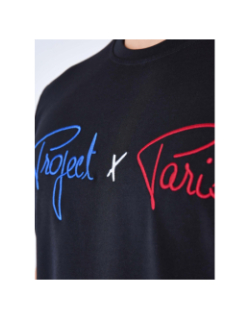 T-shirt logo bleu blanc rouge brodé noir homme - Project X Paris