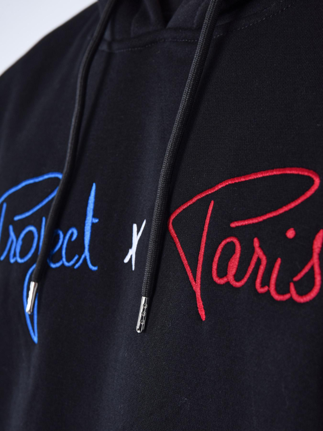 Sweat à capuche logo bleu blanc rouge brodé noir homme - Project X Paris