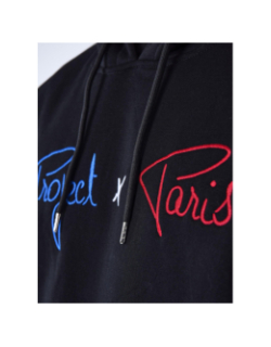 Sweat à capuche logo bleu blanc rouge brodé noir homme - Project X Paris