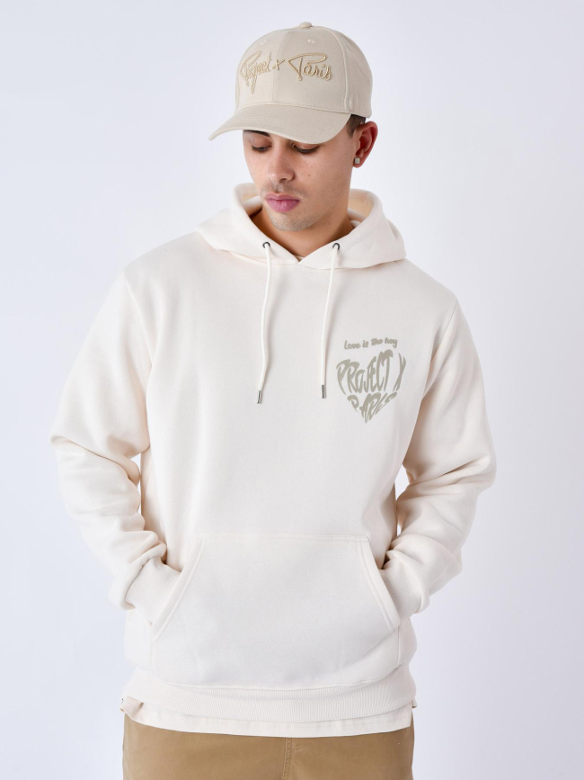 Sweat à capuche love blanc écru homme - Project X Paris