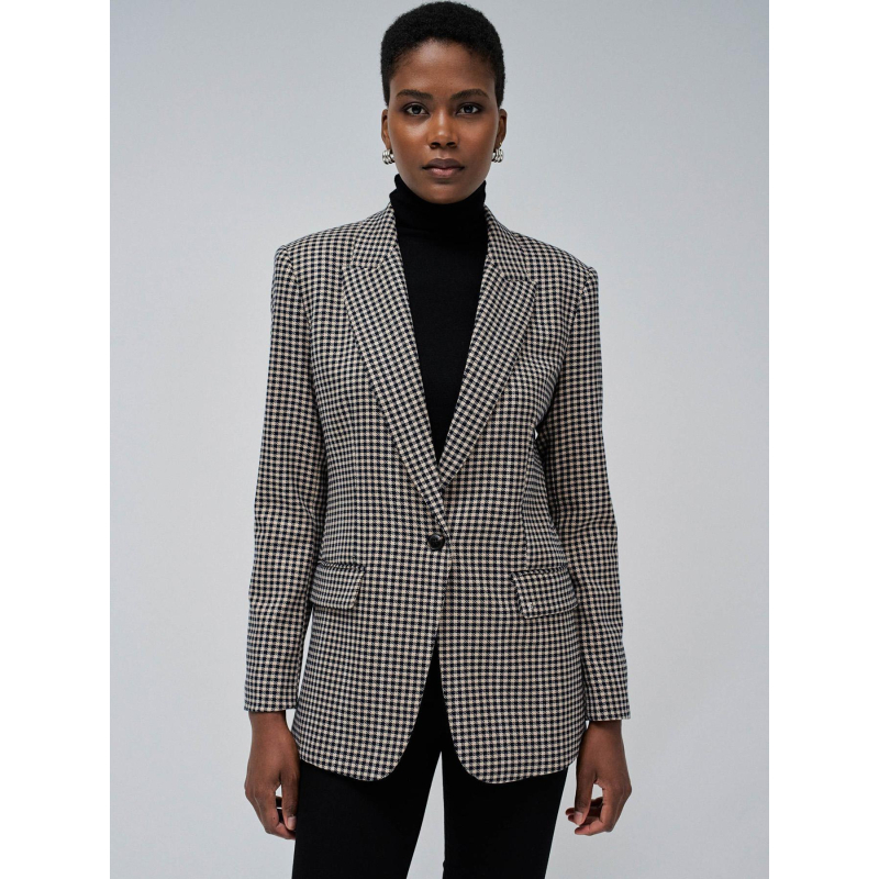 Veste blazer à carreaux beige et noir femme - Salsa