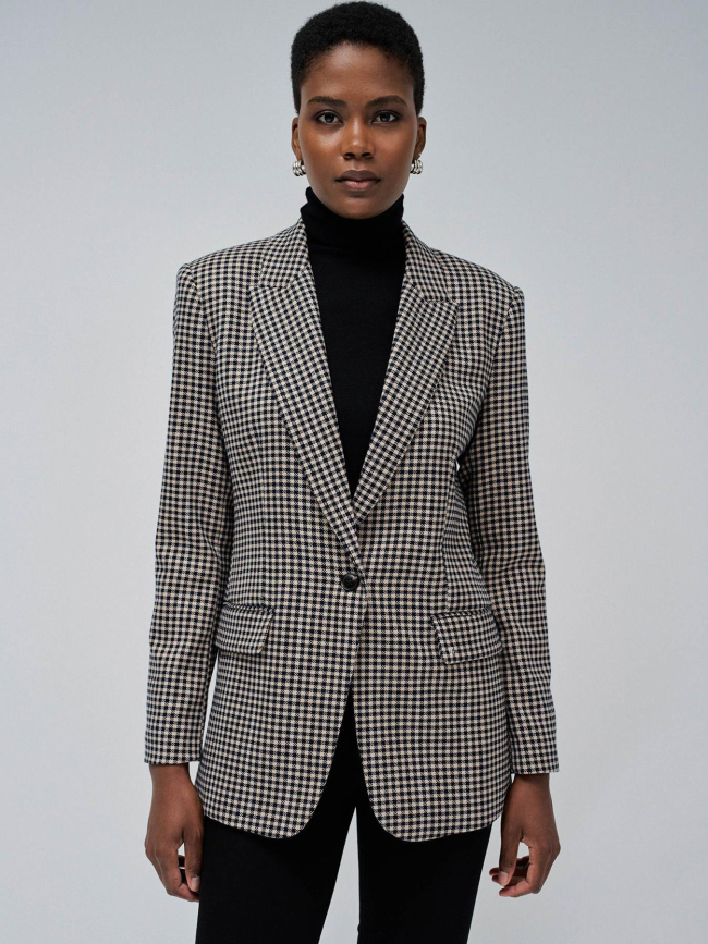 Veste blazer à carreaux beige et noir femme - Salsa