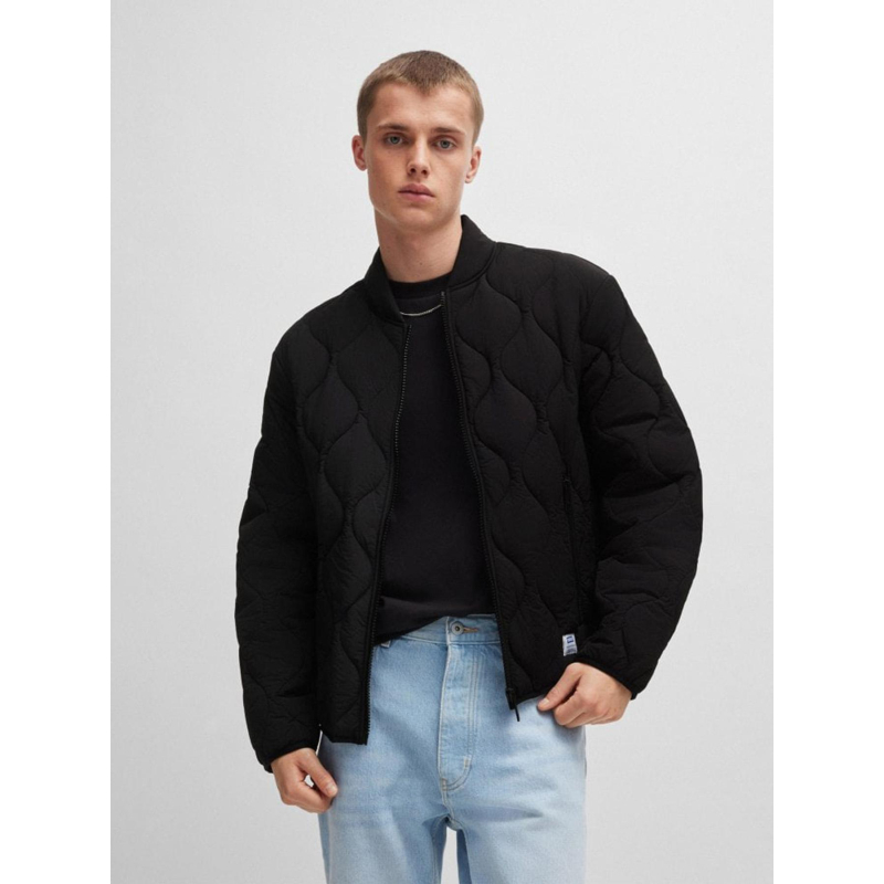 Veste matelassée déperlante avec badge logo noir homme - Hugo