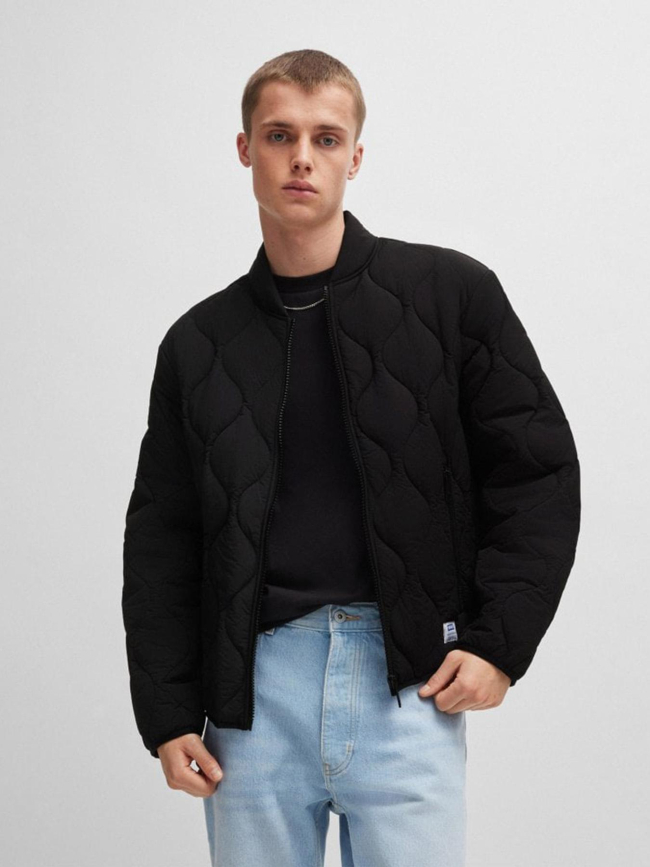 Veste matelassée déperlante avec badge logo noir homme - Hugo