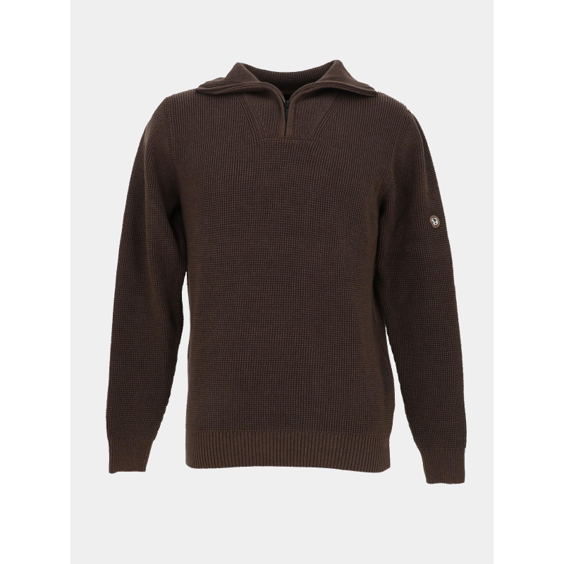 Pull col camionneur zippé fanion marron homme - Benson & Cherry