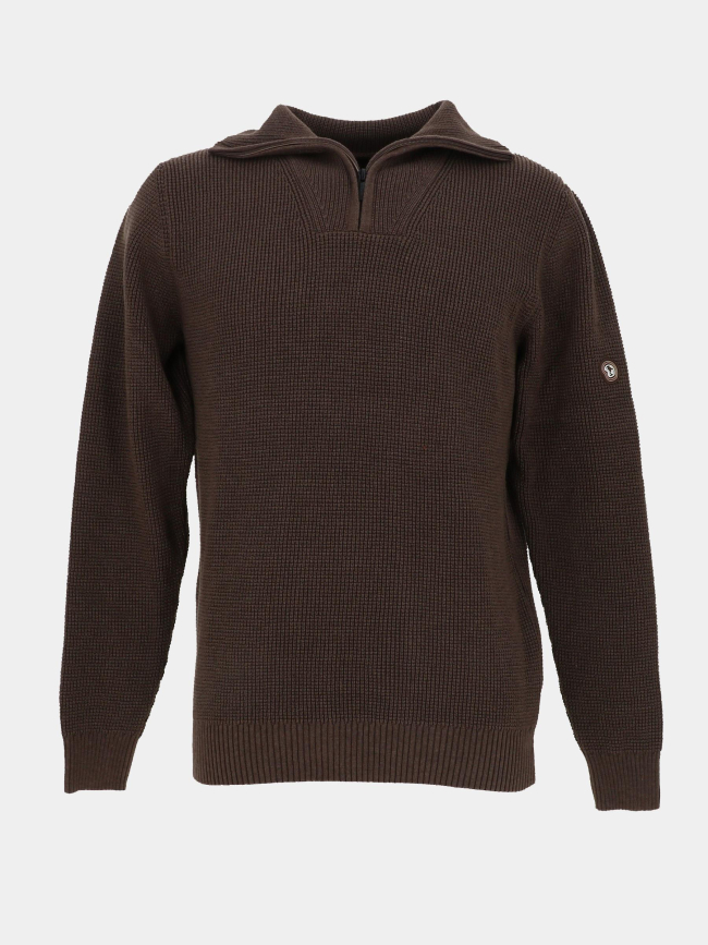 Pull col camionneur zippé fanion marron homme - Benson & Cherry