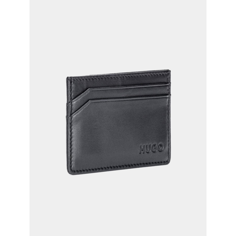 Porte-cartes en cuir avec logo noir homme - Hugo