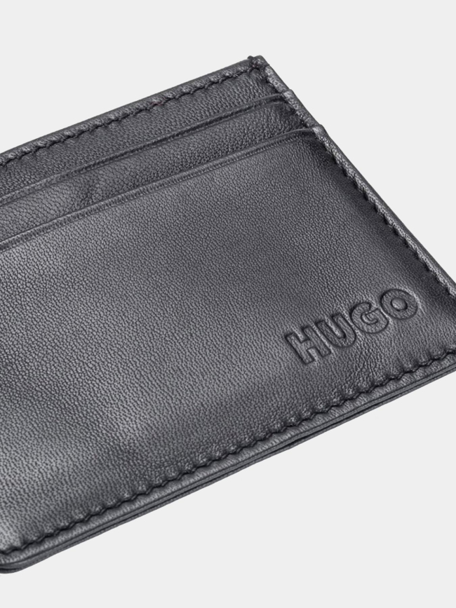 Porte-cartes en cuir avec logo noir homme - Hugo