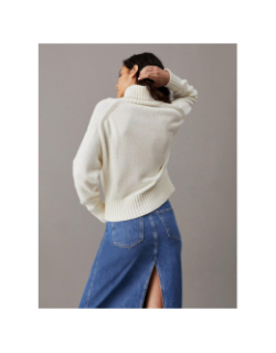 Pull crop col roulé chenille monologo blanc femme - Calvin Klein Jeans