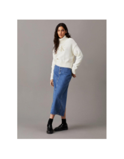 Pull crop col roulé chenille monologo blanc femme - Calvin Klein Jeans