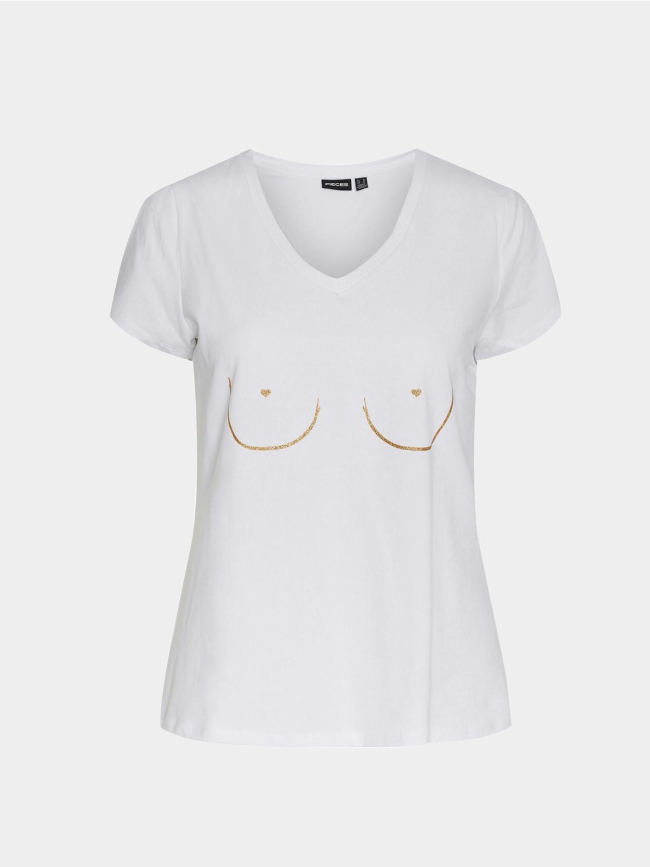 T-shirt merima blanc doré femme - Pieces