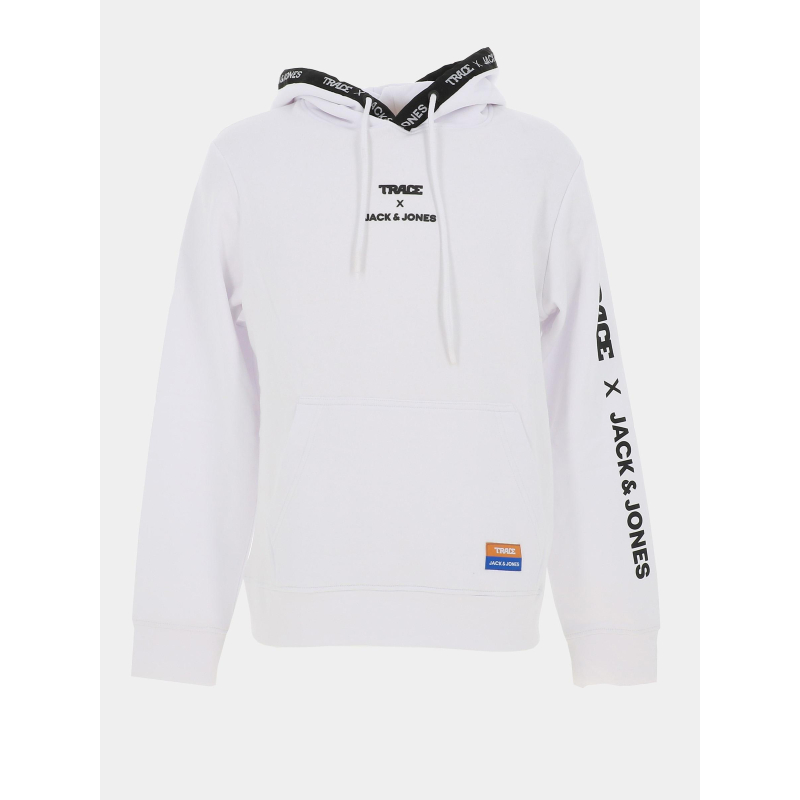 Sweat à capuche trace script blanc homme - Jack & Jones