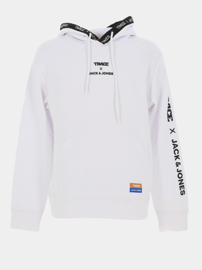 Sweat à capuche trace script blanc homme - Jack & Jones