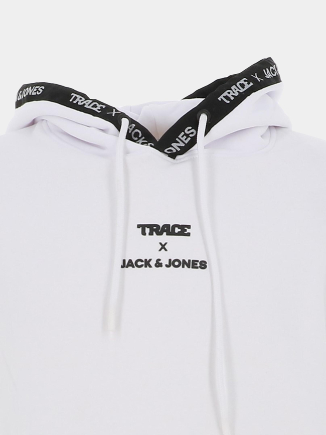 Sweat à capuche trace script blanc homme - Jack & Jones