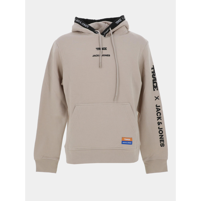 Sweat à capuche trace script beige homme - Jack & Jones