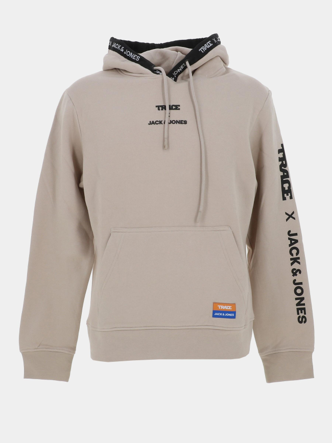 Sweat à capuche trace script beige homme - Jack & Jones