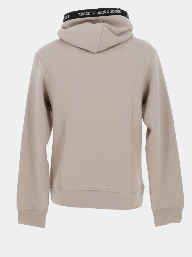 Sweat à capuche trace script beige homme - Jack & Jones