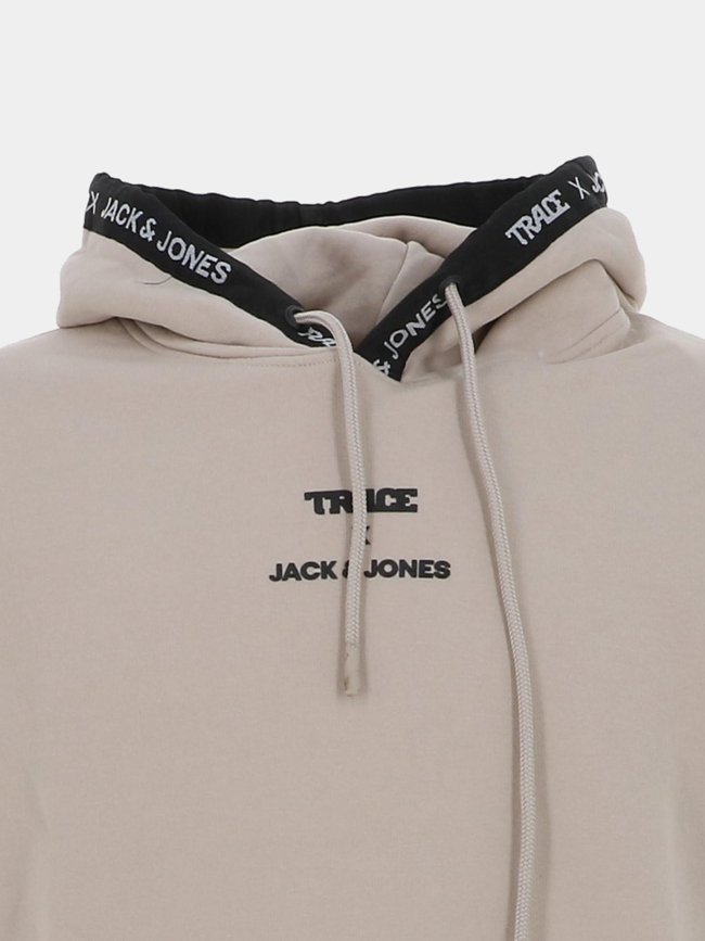 Sweat à capuche trace script beige homme - Jack & Jones